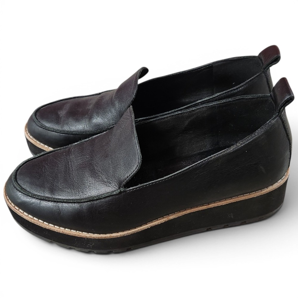 Eileen Fisher Ells Smooth Leather Loafer 8 Black Minimalist Staple Quiet Luxury